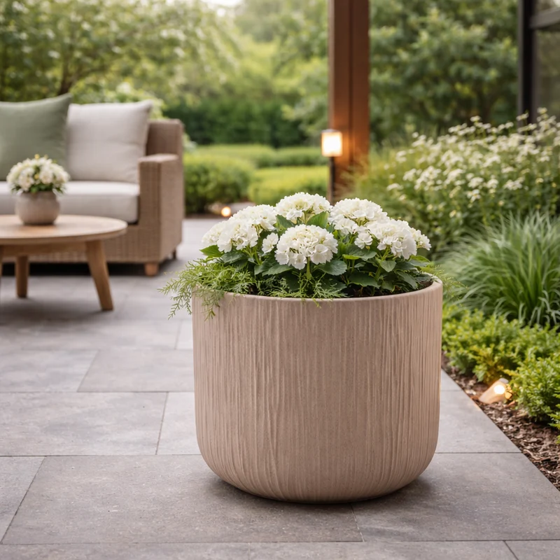 Portavaso colore sabbia in ceramica rigata Tondo per uso interno ed esterno