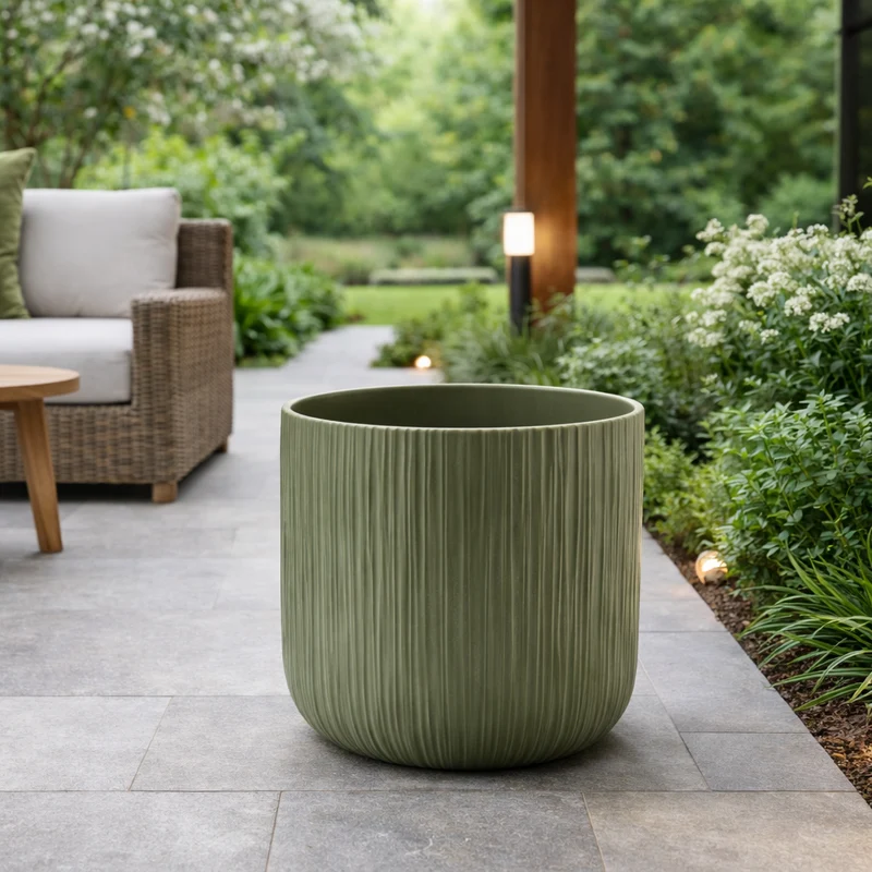 Portavaso colore verde in ceramica rigata Tondo per uso interno ed esterno