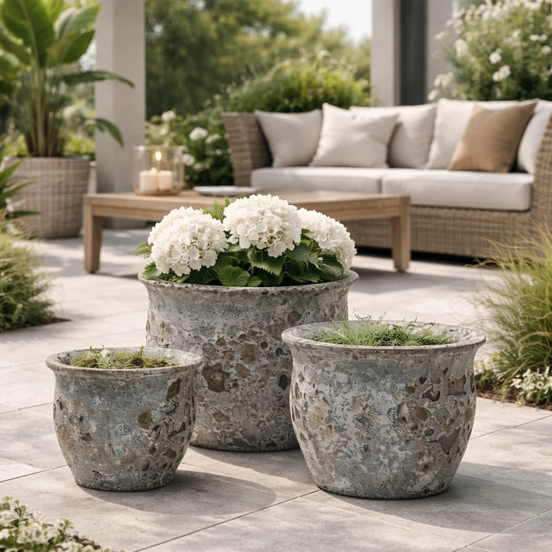 Portavaso "Cachepot Bombato" in ceramica Tondo per uso interno ed esterno, set da 3 pezzi