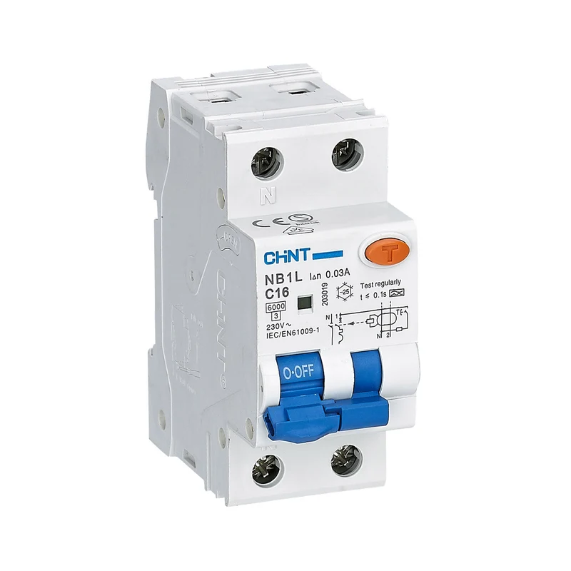 INTERRUTTORE MAGNETOTERMICO DIFFERENZIALE CHINT NB1L2/C16-1PN-6-A30-NEW 1P+N 16A 30MA 6KA CURVA C TIPO A 2 MODULI