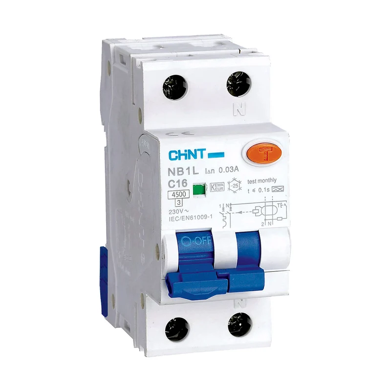 INTERRUTTORE MAGNETOTERMICO DIFFERENZIALE CHINT NB1L1/C16-1PN-4,5-A30 1P+N 16A 30MA 4,5KA CURVA C TIPO A