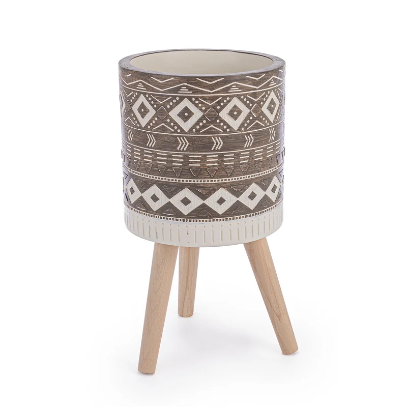 Vasi a motivi geometrici "Etnico" in ceramica con treppiedi h 31 cm