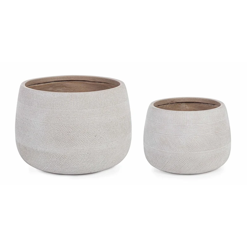 Set di 2 Vasi Rigo Bomb basso beige per esterno con tappo sul fondo