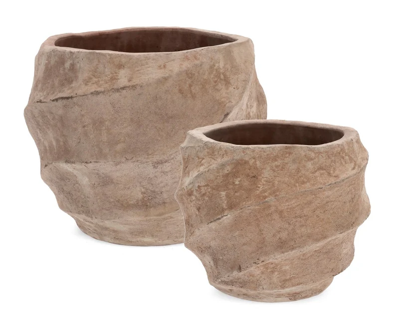 Vasi "Teide" basso in Terracotta Brunita per uso interno ed esterno set da 2