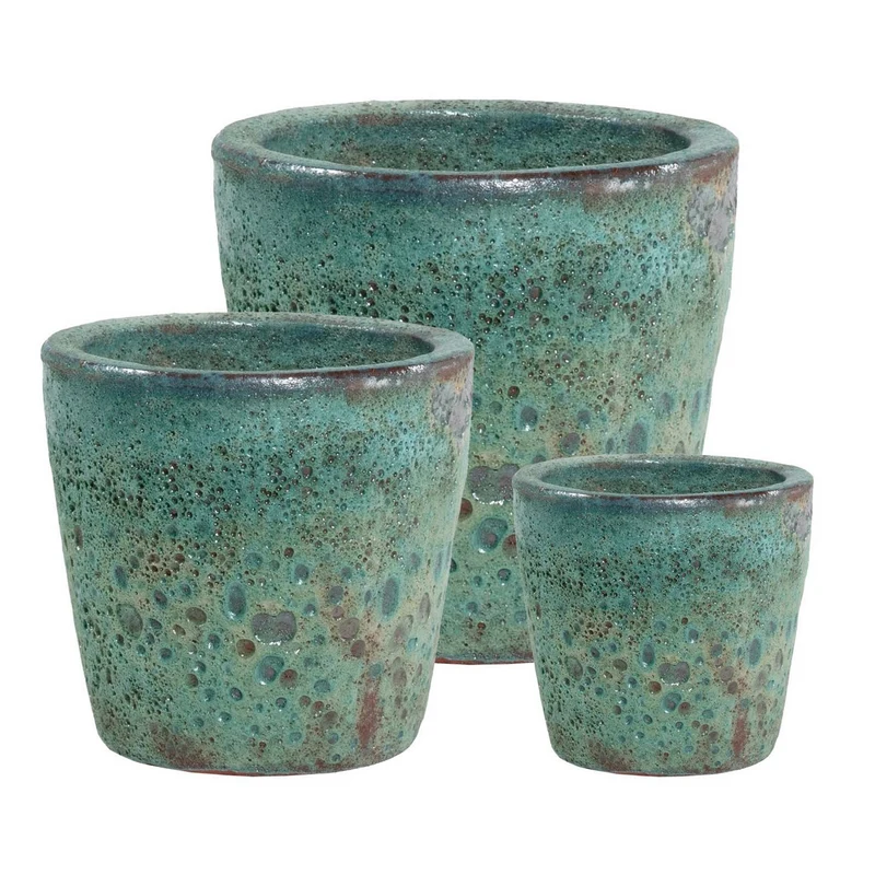 Vasi "Duyen" struttura in terracotta smaltata per esterno set da 3