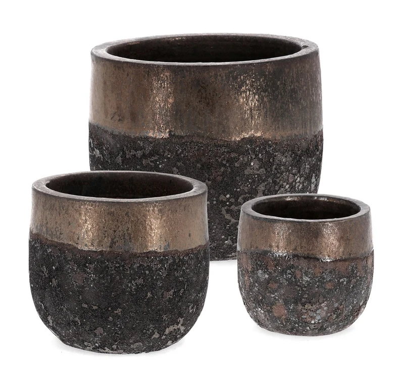 Vasi "Duyen" struttura bassa in terracotta smaltata per esterno set da 3
