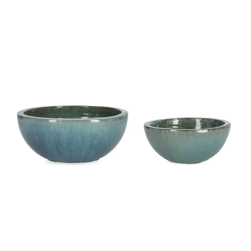 Vasi "Quang" struttura tonda in terracotta smaltata per esterno set da 2