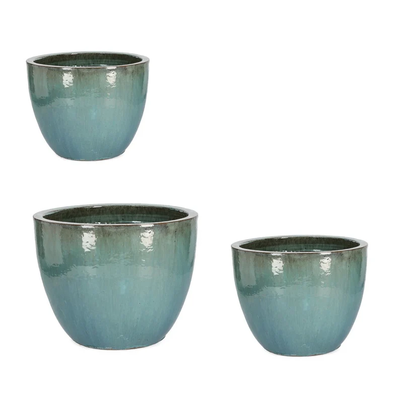 Vasi "Quang" struttura in terracotta smaltata per esterno set da 3