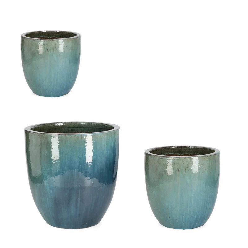 Vasi "Quang" struttura alta in terracotta smaltata per esterno set da 3