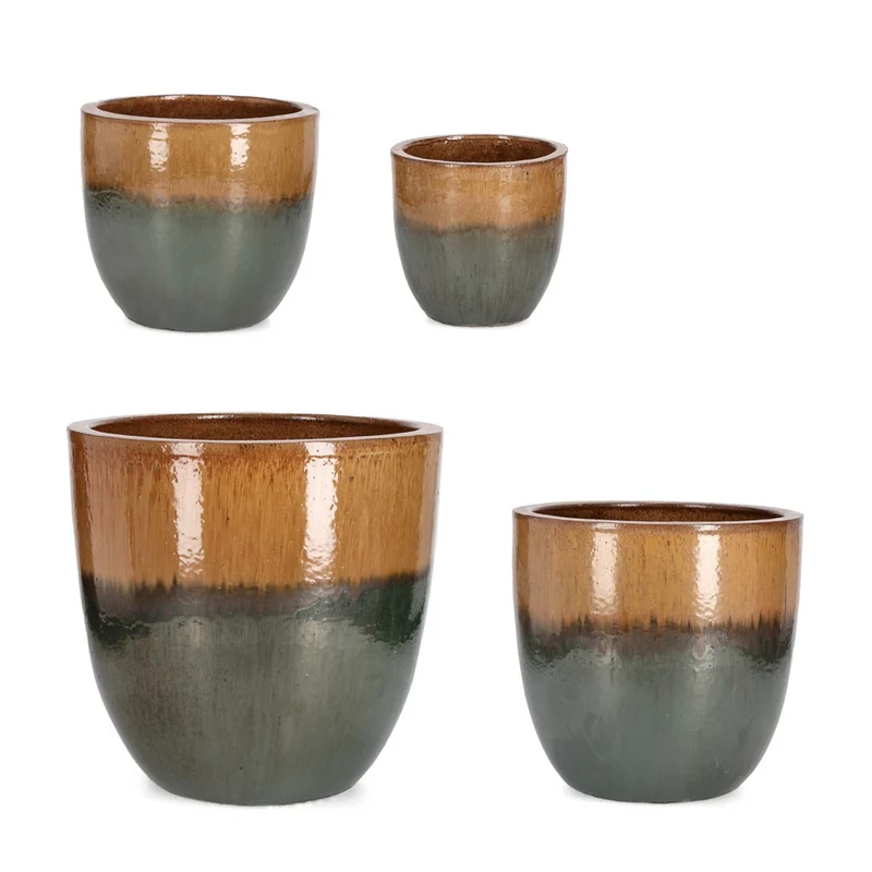 Vasi "Thran" struttura in terracotta smaltata per esterno set da 3