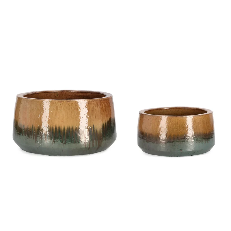 Vasi "Thran" struttura bassa in terracotta smaltata per esterno set da 2