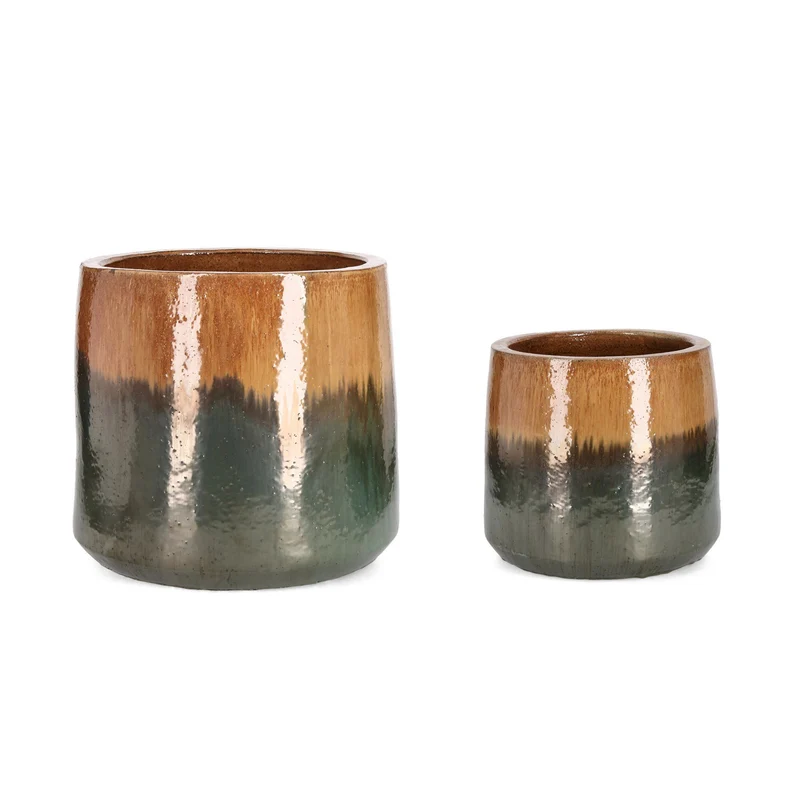 Vasi "Thran" struttura alta in terracotta smaltata per esterno set da 2