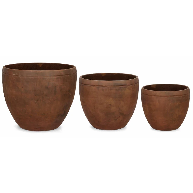 Set di 3 Vasi Meili Tondi Alti Rustici per uso interno ed esterno
