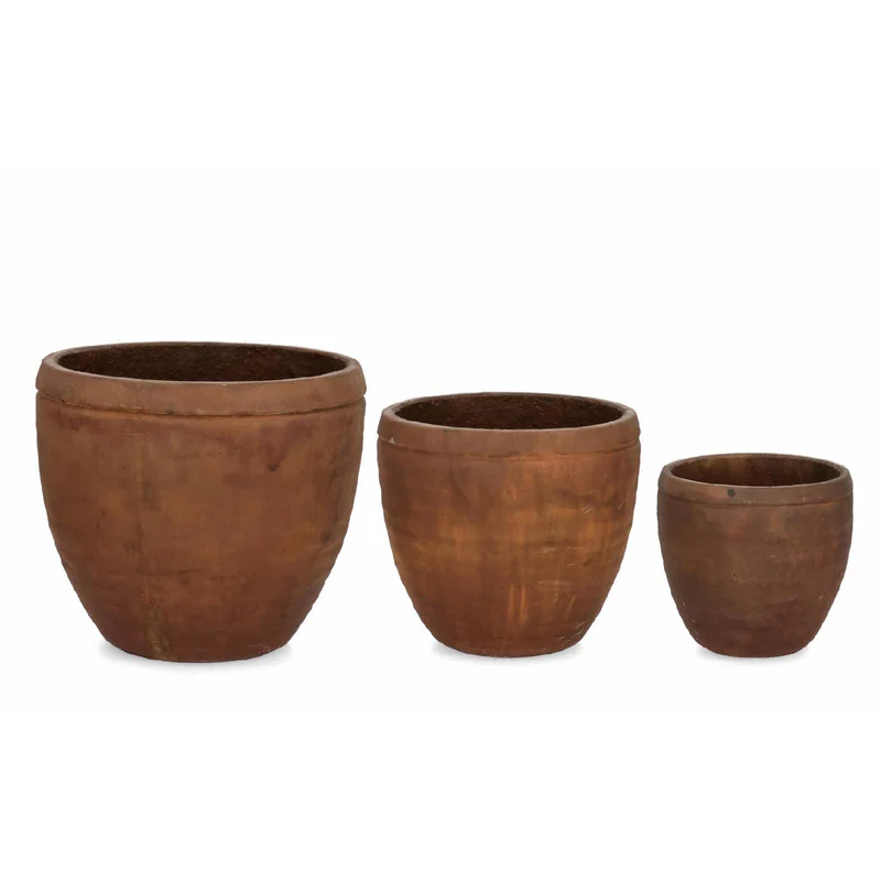 Set di 3 Vasi Meili Tondi Bassi Rustici per uso interno ed esterno
