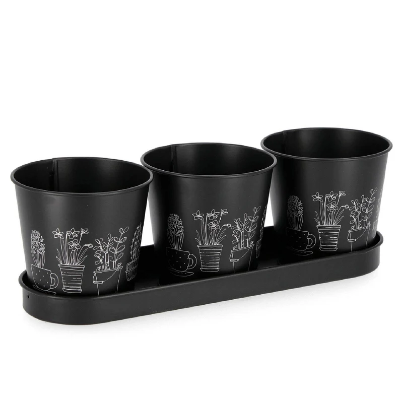 Set vaso "Botany" in zinco galvanizzato con vassoio. Per uso interno ed esterno.