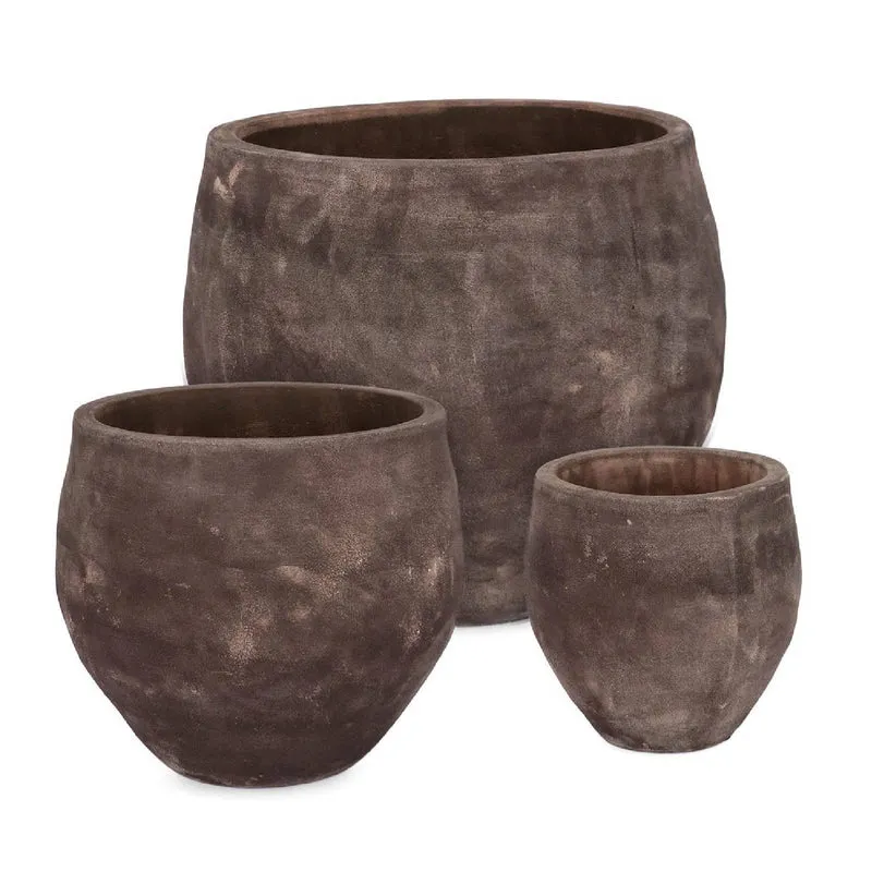 Set di 3 Vasi in Terracotta Scura Minh Bomb
