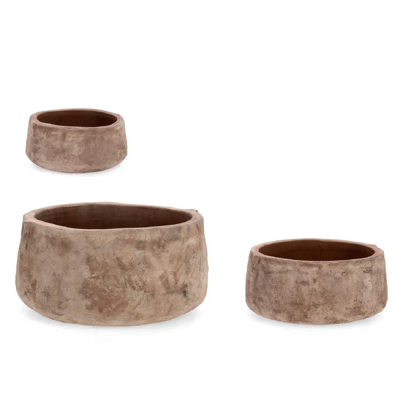 Set 3 Vasi Tondi Minh in Terracotta Brunita. Per uso interno ed esterno