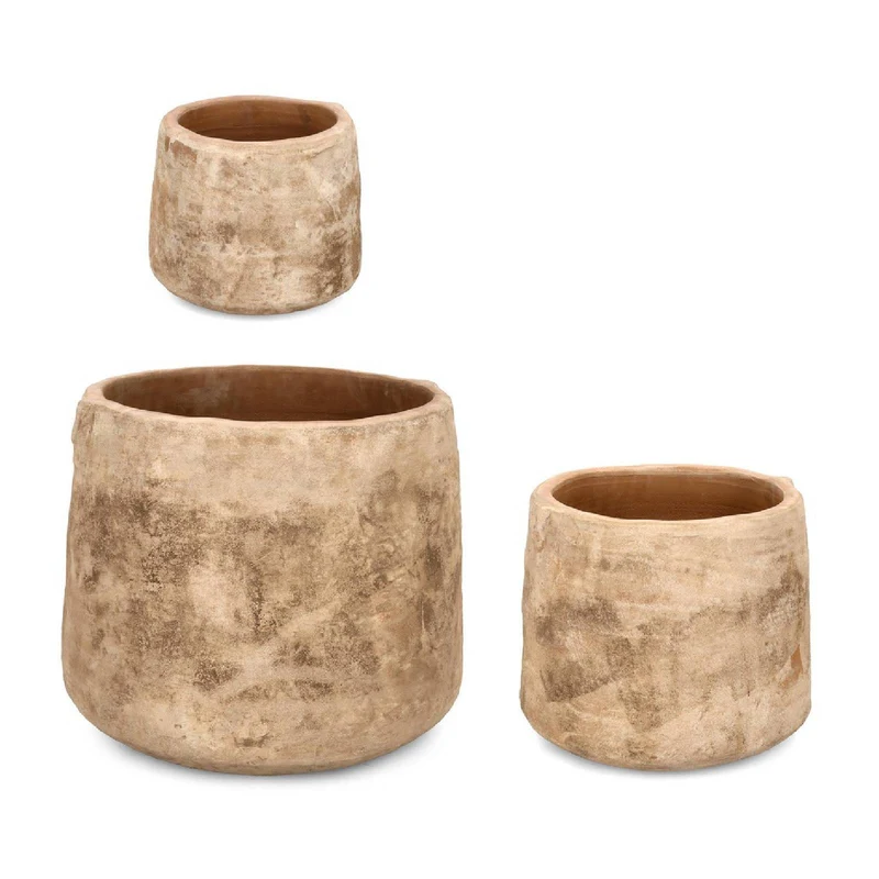 Set 3 Vasi Bassi Minh in Terracotta Brunita. Per uso interno ed esterno