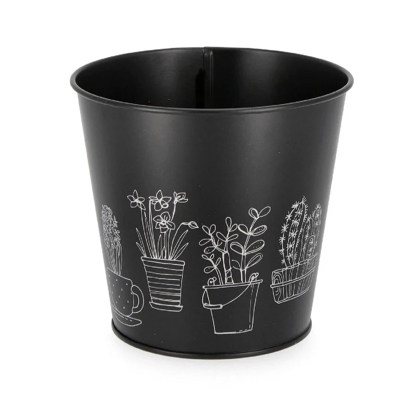 Vaso tondo "Botany" in zinco galvanizzato, per uso interno ed esterno