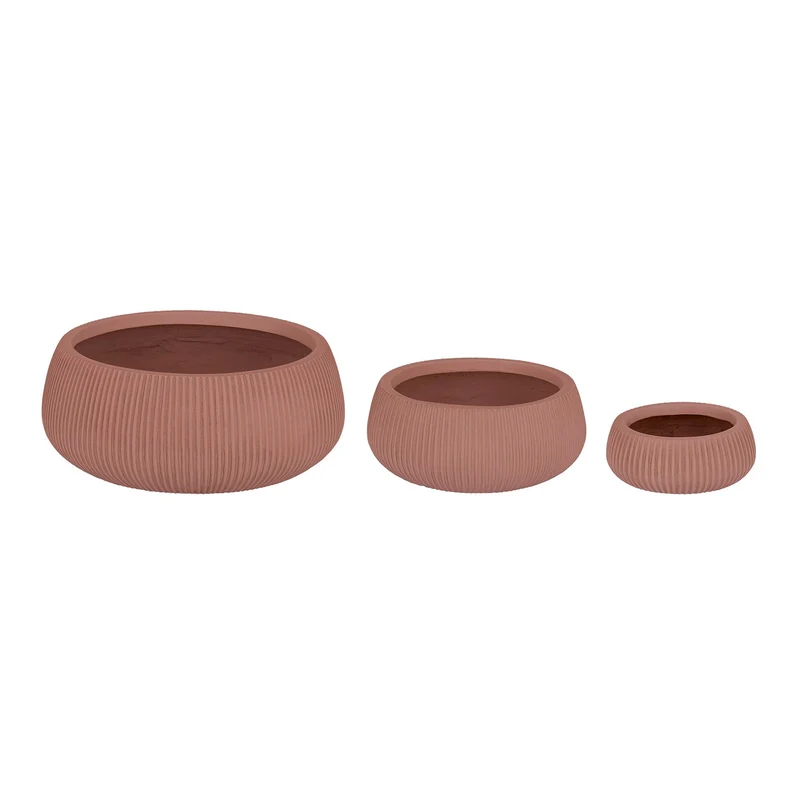 Vasi "Ribbed" in fibra di vetro e argilla terracotta per fiori e piante da esterno set da 3