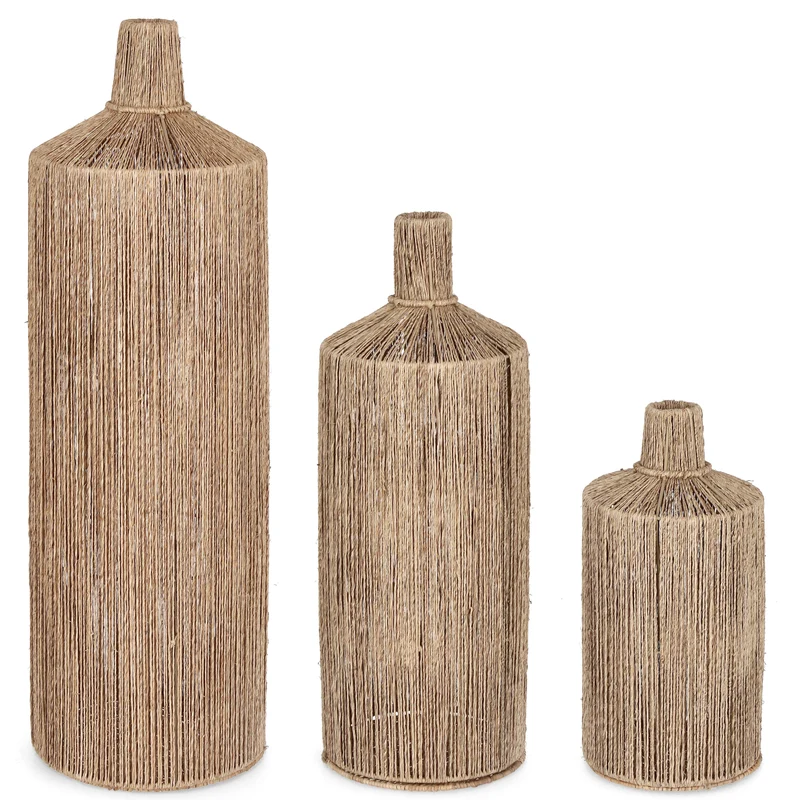 Set 3 Bottiglie decorative naturale in rattan naturale