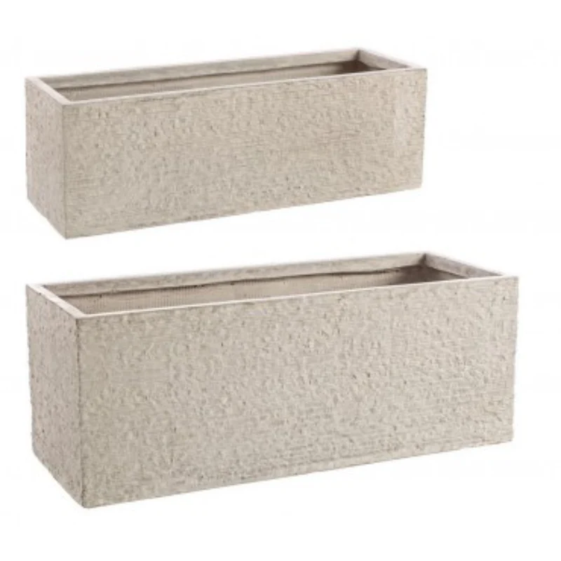 Set 2 PortaVaso Roccia Rettangolare Basso Sabbia per uso esterno.