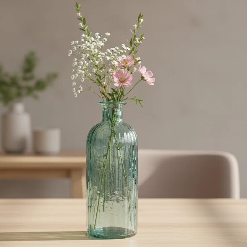 Vaso a forma di bottiglia rigata in vetro, decorazione per arredo casa