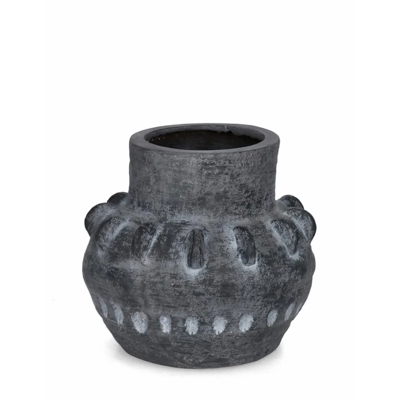 Vaso "Bucchero" tondo in magnesia grigio per uso esterno Ø 32 cm