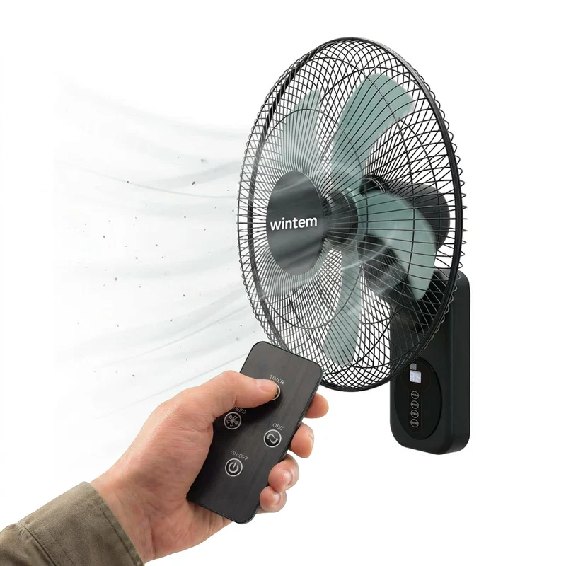 Wintem Ventilatore da Parete 40cm, Ventilatore con Telecomando e Timer 9h, 8 Velocità, Oscillazione 120°, Inclinazione 30°, Griglia Metallica, Silenzioso, Nero