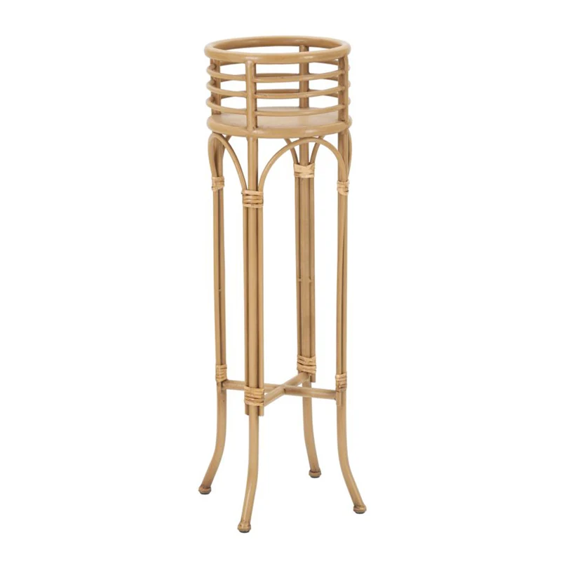 Porta vaso "Panama" con piedistallo in metallo con finiture in rattan per interni