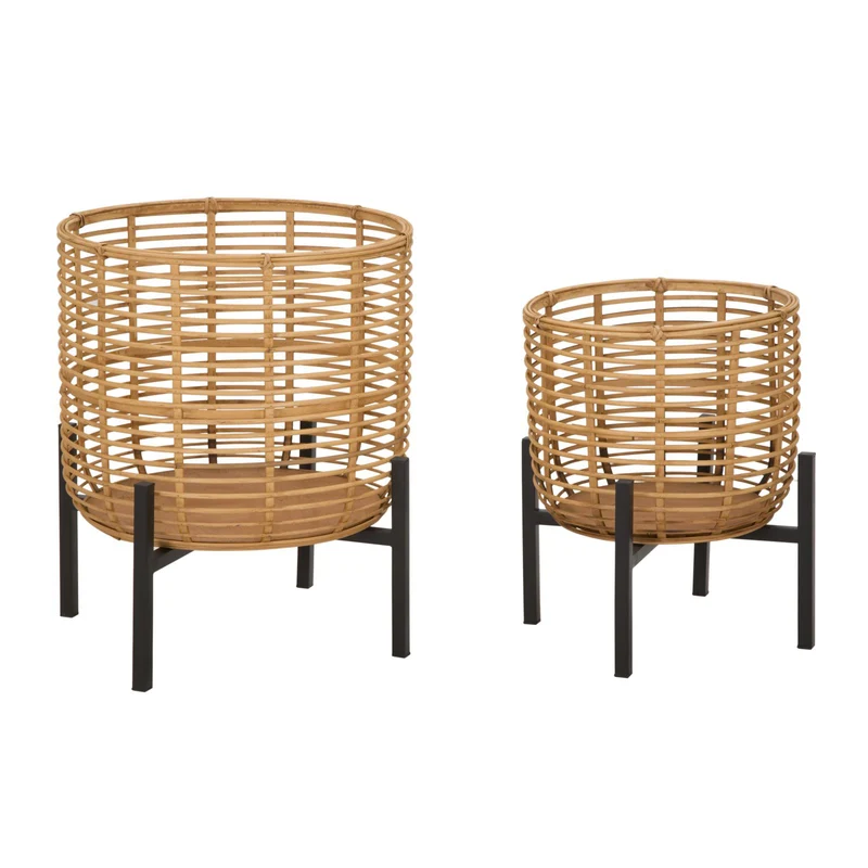 Coppia porta vasi in rattan con supporto in metallo per interni set da 2