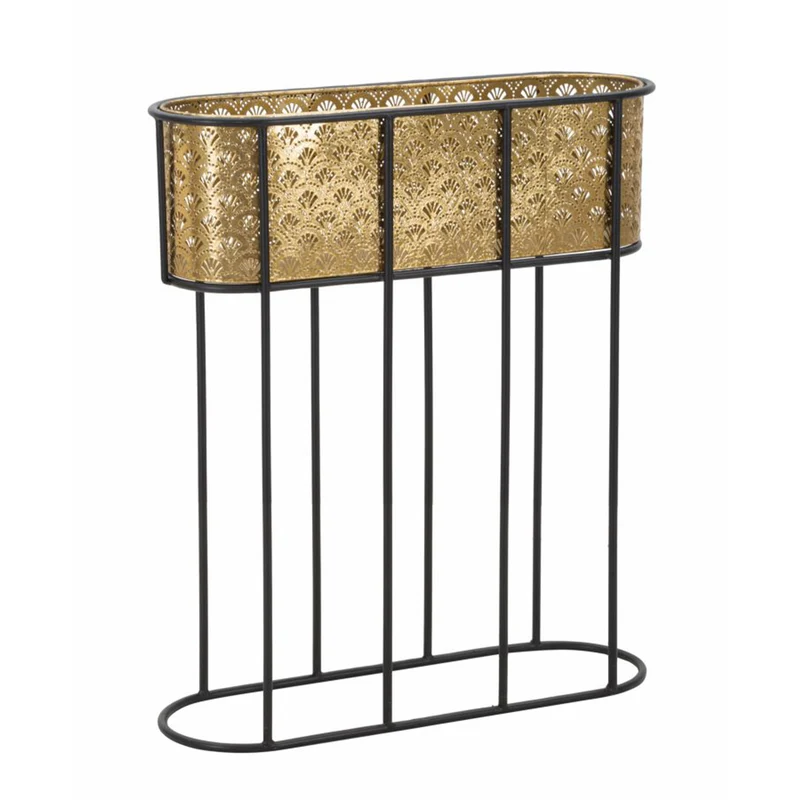 Porta vasi ovale color oro con supporto in metallo per interni