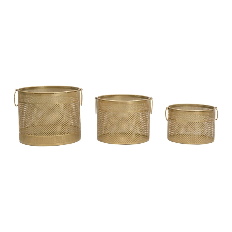 Porta vasi struttura in metallo color oro per interni set da 3