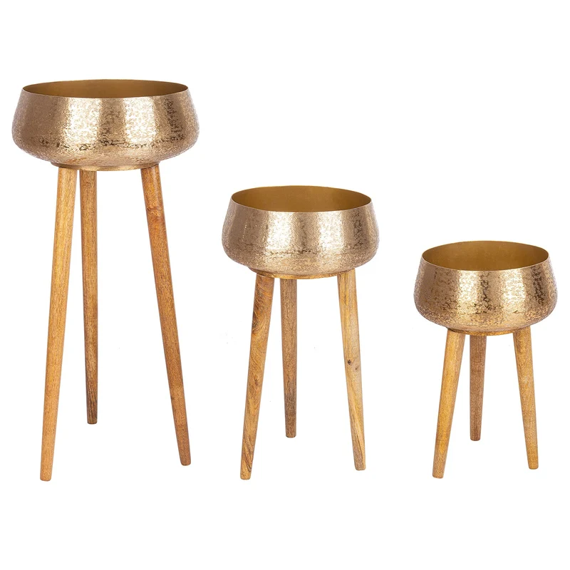 Portavaso decorativo "Varanasi" natalizio in legno di mango Set 3