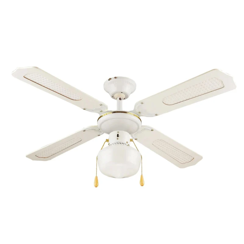 Ventilatore a soffitto vintage con 4 pale in legno e luce 70 w Ø 130 cm Bianco