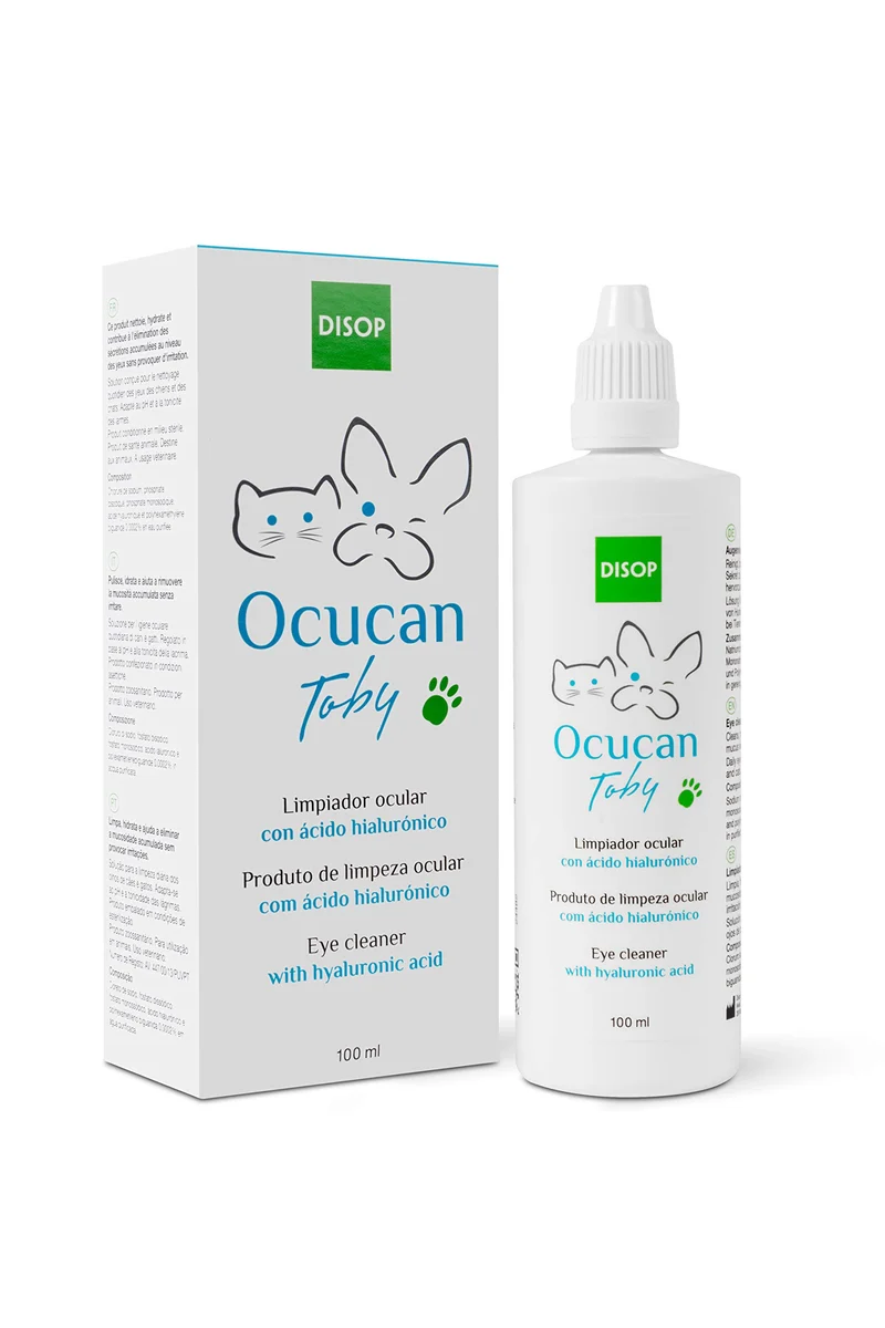 Ocucan Toby Detergente Oculare con Acido Ialuronico per Cani e Gatti. Rimuove in Modo Delicato e Naturale Il Muco e Lo Sporco. Previene Anche l’apparizione di Macchie Intorno agli Occhi (100 ml)