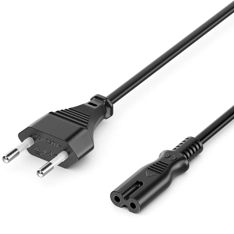 2m Cavo di Alimentazione Elettrico Spina Tipo C Europlug a Presa C7 Cavo Euro per Piccoli Elettrodomestici Euro 8 TV Blu-Ray Alimentatori - Nero