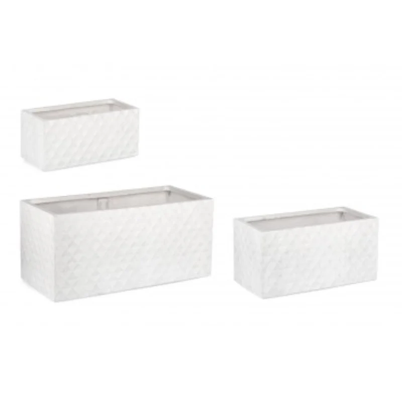 Set 3 PortaVaso Pyramid Rettangolare Bianco per uso esterno.