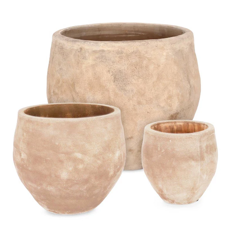Set 3 PortaVaso Minh Bomb Terracotta Brunita per uso esterno.