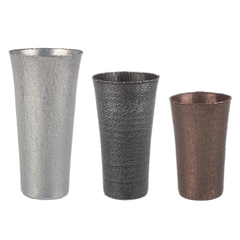 Set 3 portavaso graceful basso in alluminio lavorato artigianale