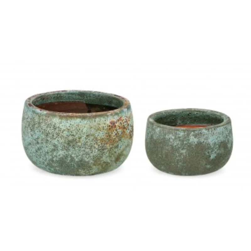 Set 2 PortaVaso Duyen Tondo in terra cotta smaltata per uso interno ed esterno.