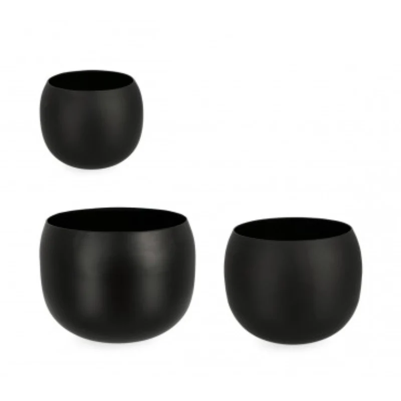 Set 3 Portafiore Keyra Ciotola Nero per uso interno ed esterno.
