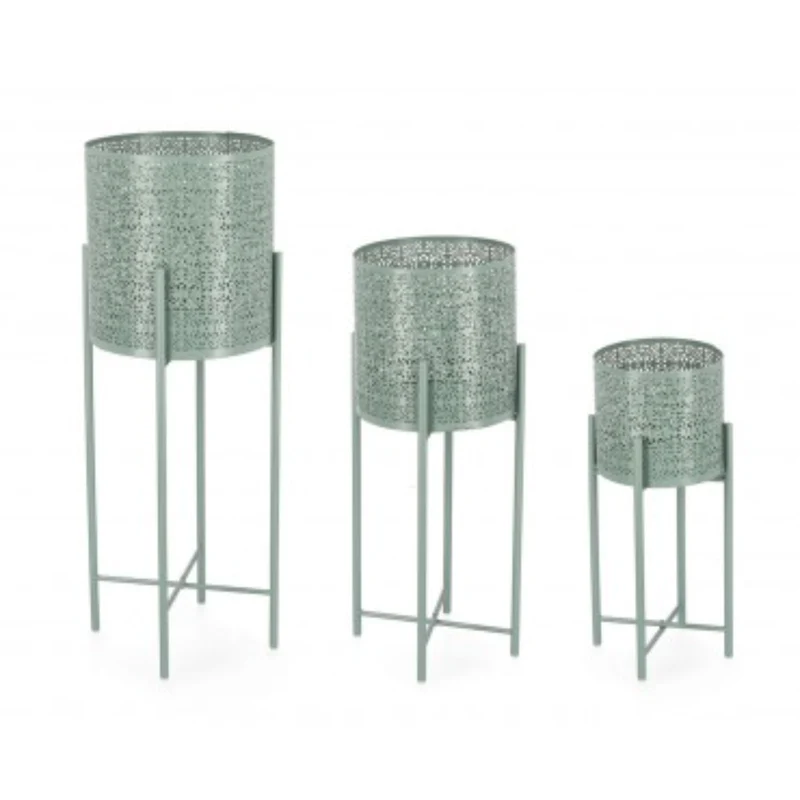Set 3 PortaVaso Kalidas Tondo Alto Verde per uso interno ed esterno.