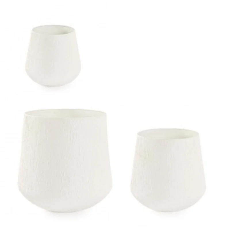 Set 3 Portavasi Kenar Tondo Beige metallo lavorato artigianalmente