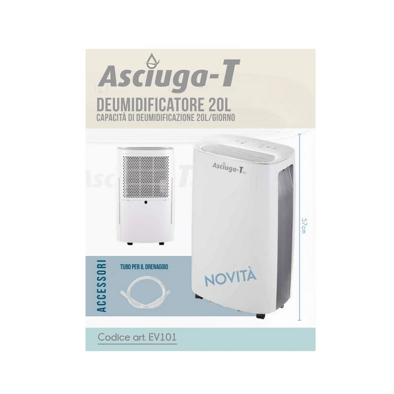 Deumidificatore 20 Litri Asciuga-T – Alta Capacità per Ambienti Umidi e Asciugatura Rapida