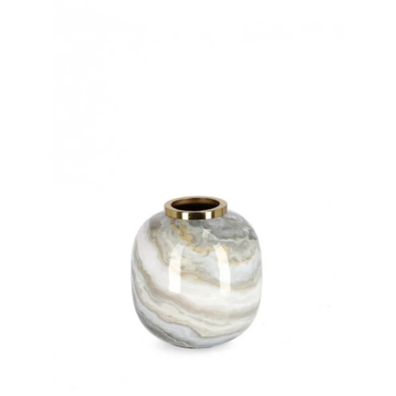 Vaso marsha tondo bianco grigio oro in metallo