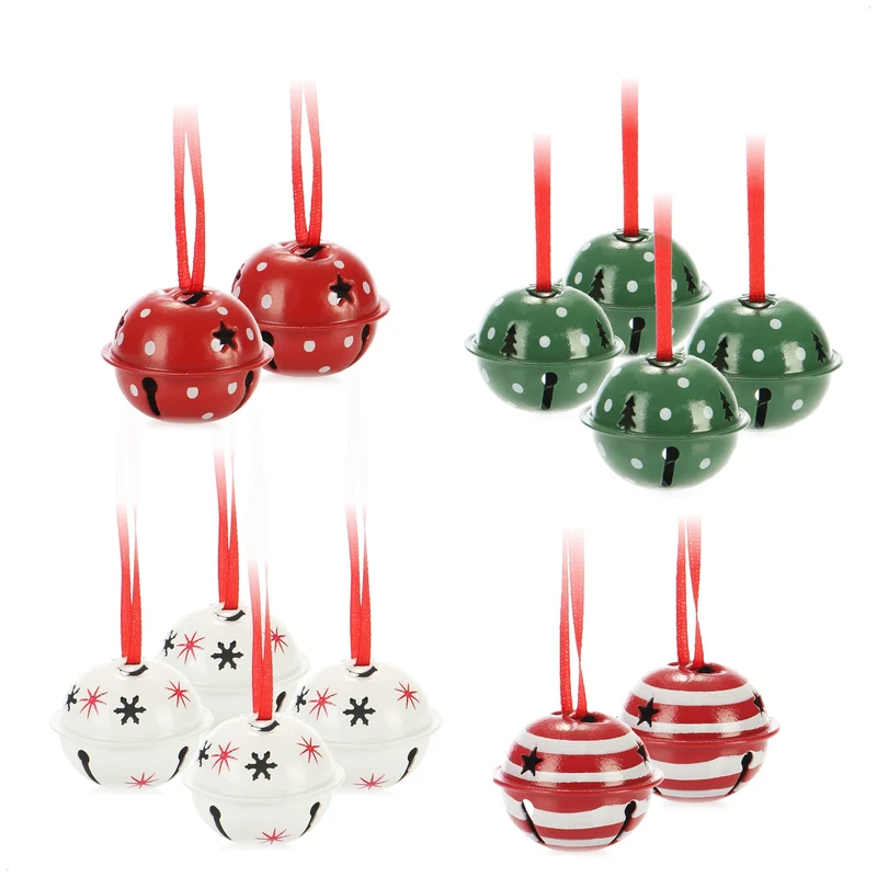 com-four® 12 decorazioni natalizie da appendere 4 cm Ø - campanelle in metallo da appendere - campanelle decorative in latta come pendenti per finestre, porte e alberi di Natale (verde bianco rosso)