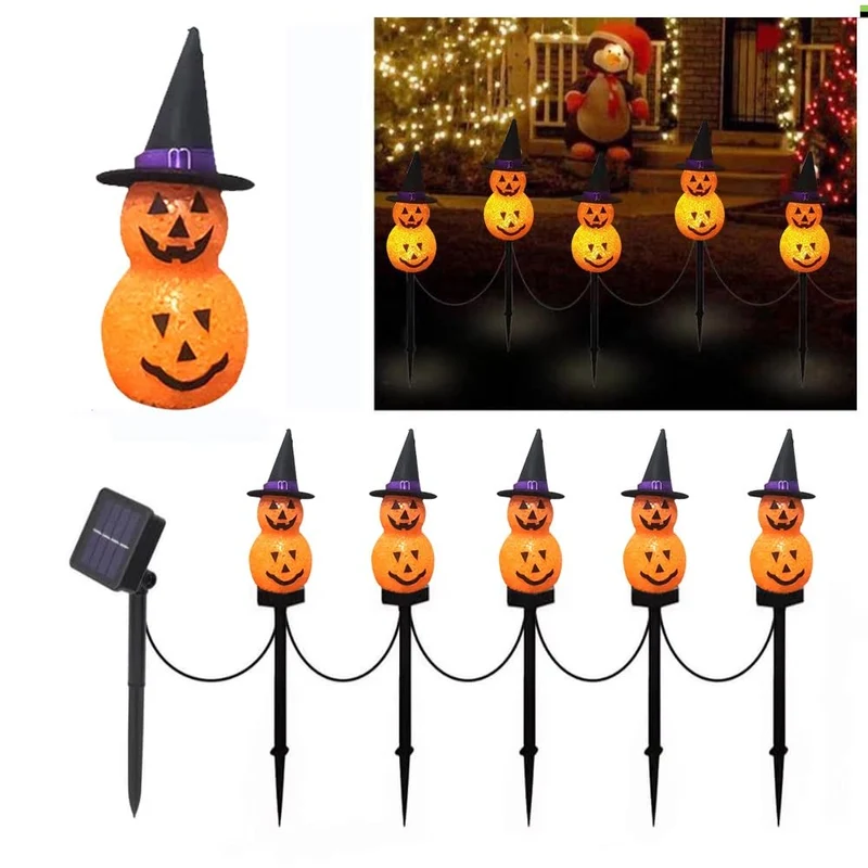 YZYOE 5 set di lampade decorative a LED solari fantasma, affascinanti puppetti di neve all'aperto impermeabili Halloween e lampade decorative Natale, 2 modalità illuminazione calda.