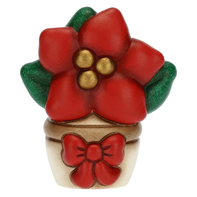 THUN - Soprammobile Vasetto con Stella di Natale in Ceramica Decorata a Mano, Versione Mini - Idea Regalo Natale 2022 - 4.8x3.2x5.5 cm h