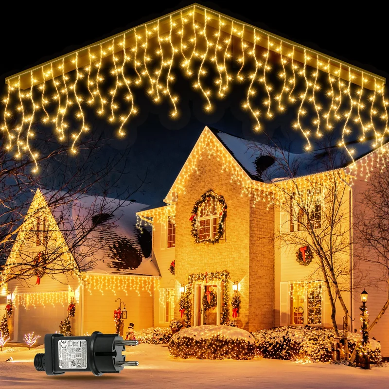 GYLEFY Luci Natale Esterno 10M Luci di Natale da Esterno Cascata 400 LED Tenda Luminosa Natale Esterno Impermeabili Collegabile Luci Natalizi Decorazioni Natalizie per Casa Giardino - Bianco Caldo